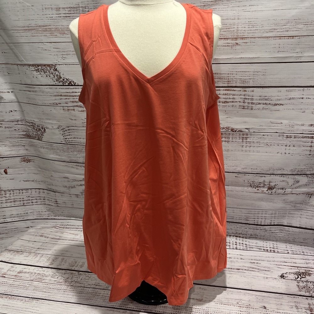 Roaman's Coral V-Neck Tank Top Women's Size L 18/20 NEW